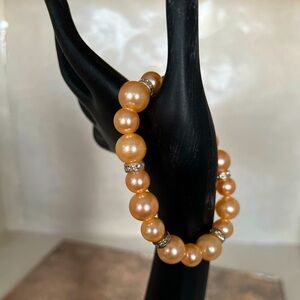 Champagne Pearl & Rhinestone Stretch Bracelet